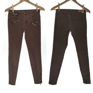 Zara Brown Moto Skinny Jeggings 04 Preowned